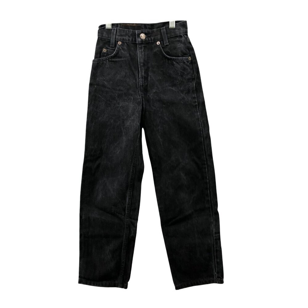 Vintage Levi's Youth Kids Size 8 Slim Black Jeans Straight Stone Wash Rigid